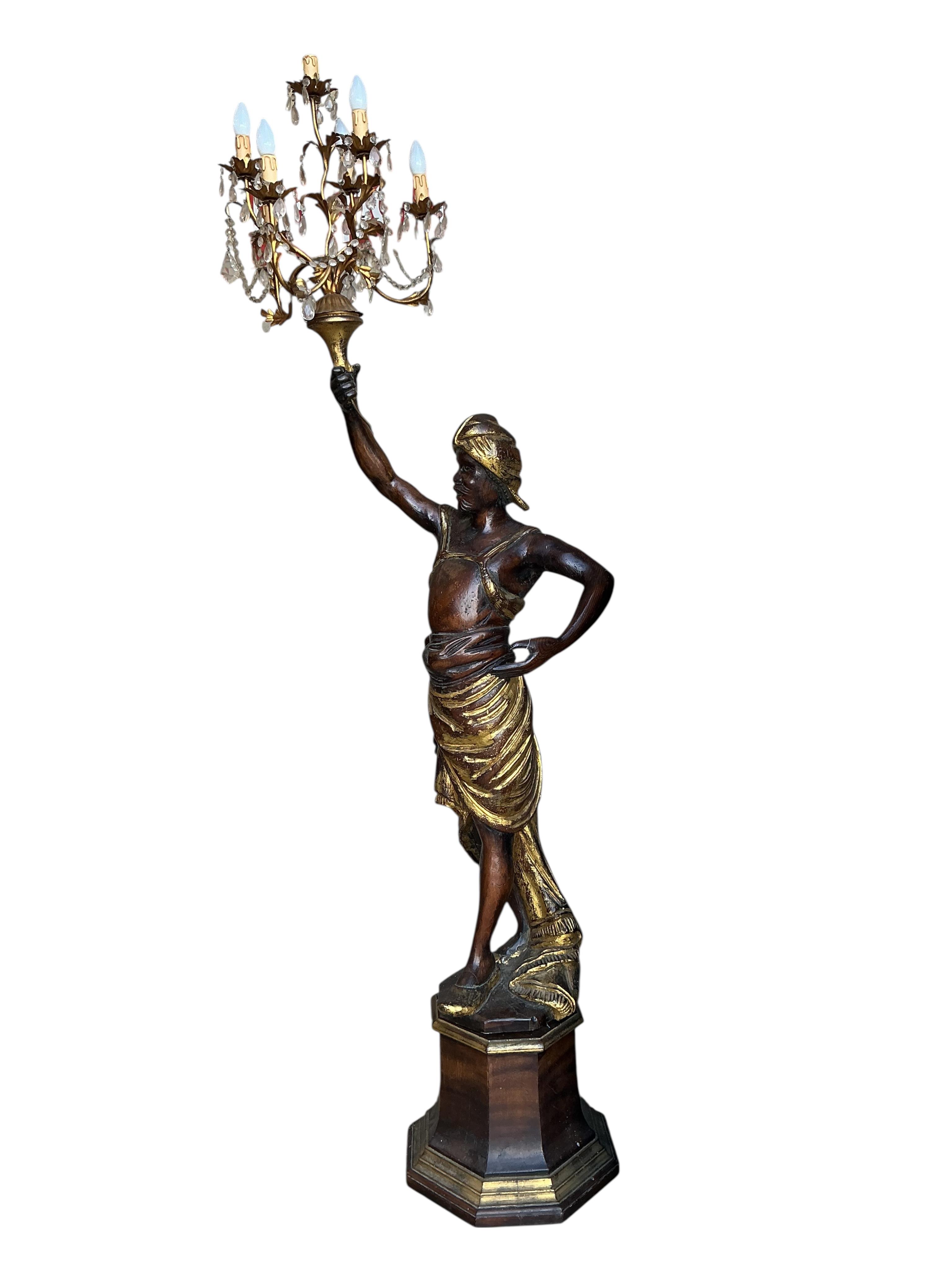 A Venetian style Blackamoor standard lamp, height 226cm